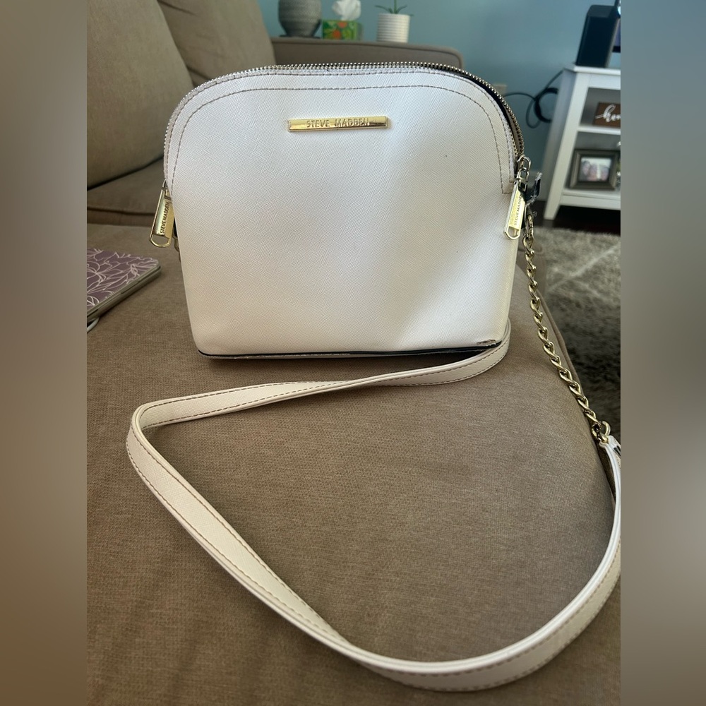 Steve Madden Ivory Crossbody Bag with Gold Accents